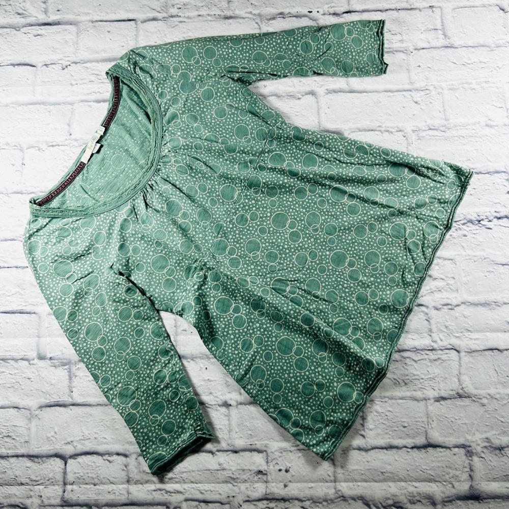Boden Womens Sage Green Bubble Print Cotton Knit Top Shirt 3/4 Sleeve Size 8